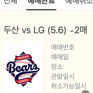 5월6일 두산vs엘지 3루네이비 332블럭 2열 2연석