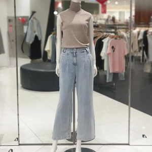 (55)여성 보브 투턱 와이드 데님 팬츠