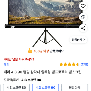 테리 90인치 이동형 스크린 팝니다