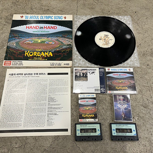 88 서울올림픽 코리아나 손에 손잡고 LP 레코드판•CD•카세트 테이프 세트+개•폐회식 음악 카세트 일괄 호돌이