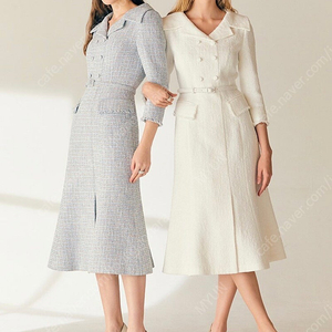 비에이유 바이 브라이드앤유 BAU by Bride And You / ELOISE Wide collar double breasted detail tweed dress / 아이보리55