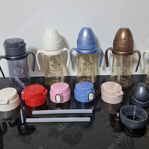 그로미미 빨대컵(300ml 6개,(미사용)스텐인리스,원터치뚜껑 등 포함)
