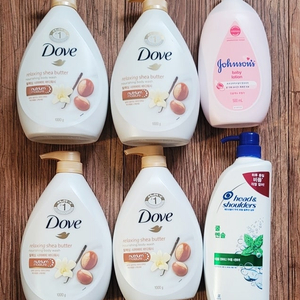 도브 릴랙싱 시어버터 바디워시 1L 4개, 존슨즈베이비 핑크로션500ml 1개, 헤드앤숄더 샴푸 쿨 멘솔850ml 1개 판매