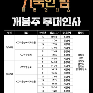 거룩한밤 데몬헌터스 무대인사 4/5 CGV 용산 2인 정가 양도