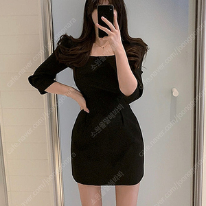 히니크 스퀘어넥 핀턱 퍼프 미니원피스 키작녀원피스 M사이즈 블랙