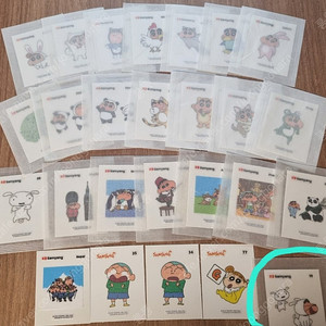 삼양 짱구 띠부띠부씰 무중복 28개 일괄 / 흰둥이 동물 세계여행 3탄