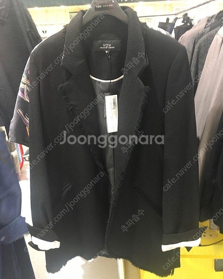 보브 프린지 지퍼 블랙 오픈 자켓--0
