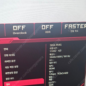 LG 38인치 게이밍모니터 38GL950G (39만)