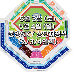 [ 삼성 vs 두산 ] ｜ 5월 3일 (토) ｜5월 4일 (일) ｜️ 중앙 SKY 상단지정석 ｜ 양도