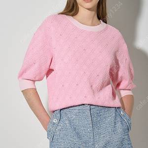 랑방 비즈 하프 슬리브 니트 탑