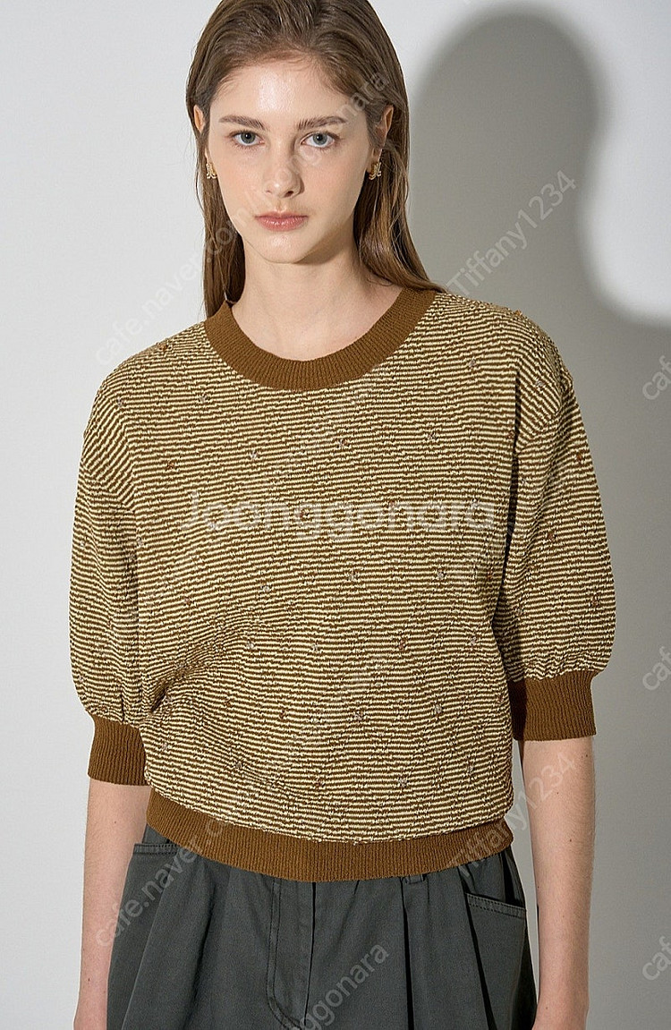 랑방 비즈 하프 슬리브 니트 탑--1