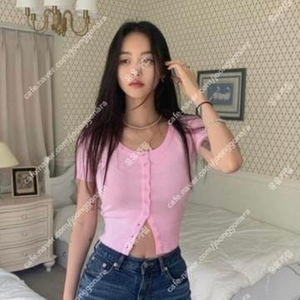 페일제이드 니트 반팔 가디건 핑크, 유넥 반팔 가디건