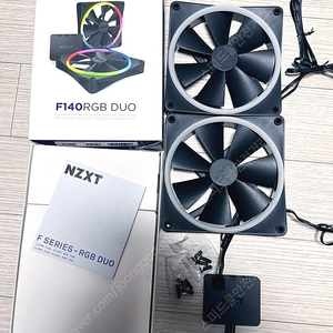 (박스풀셋 A급) 정발 NZXT F140 RGB DUO 블랙 140mm 팬 (2팩/컨트롤러) 7만원