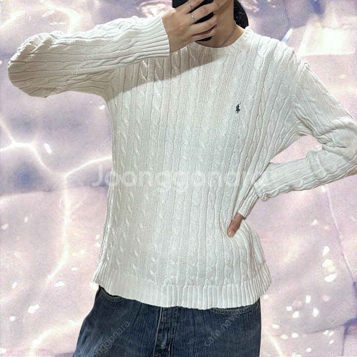폴로 랄프로렌 케이블 꽈배기 니트 화이트 M--1