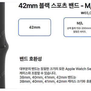 애플 정품 애플워치 42mm 블랙 스포츠 밴드 M/L