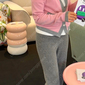 라두나 제작 배색 캐시미어 가디건 핑크