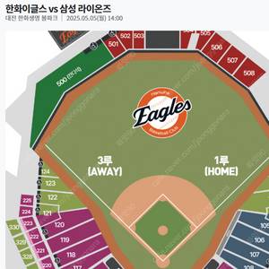 5/5(월) 2시 한화 vs 삼성 3루 내야지정석B(1층), 외야지정석 연석 양도해요