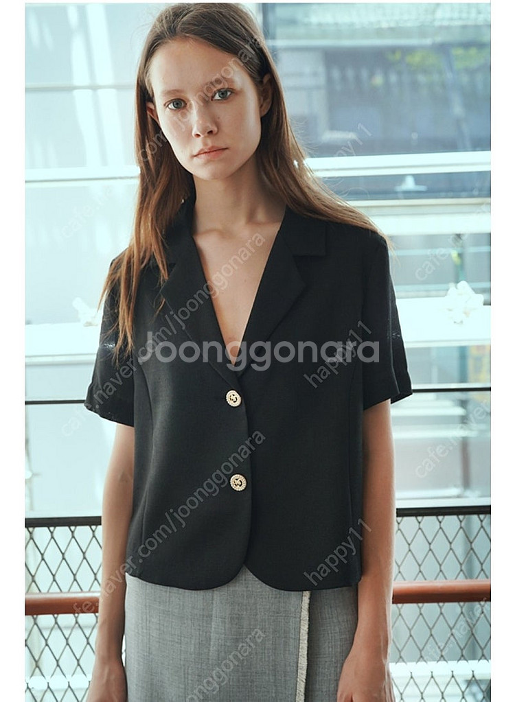 데미지니모닉 진주 린넨 크롭 반팔 자켓 Pearl Li...--1