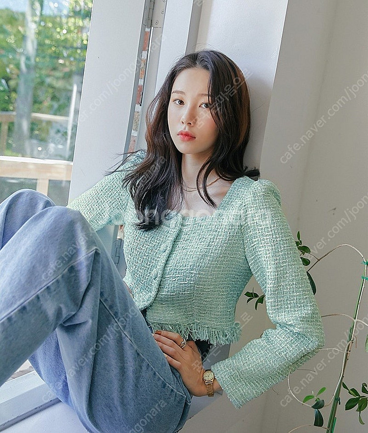 아뜨랑스 트위드 프린지 블라우스--5