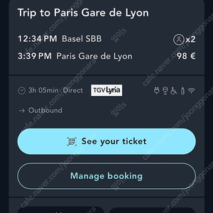 TGV 떼제베 티켓 양도 5.31(토) basel SBB->파리 리옹역