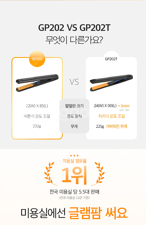 글램팜 GP202 고데기 1회사용 + 여행용파우치--2