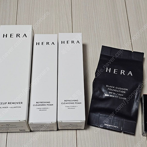 (택포)헤라 메이크업리무버 125ml+ 리프레싱클렌징폼 100ml +블랙쿠션 미니5g +센슈얼피팅글로우틴트 미니(히든모브)