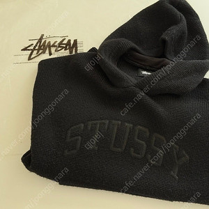 Stussy Felt Patch Knit Hoodie black 스투시 펠트 패치 니트 풀오버 후드 24FW