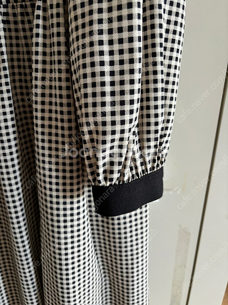 리본타이 체크 원피스--2