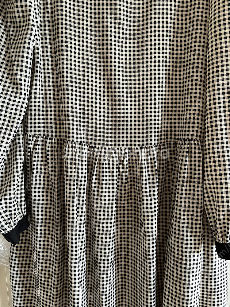 리본타이 체크 원피스--3