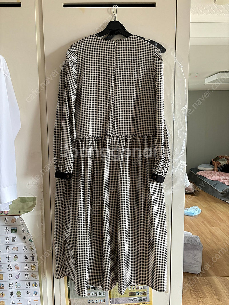 리본타이 체크 원피스--4