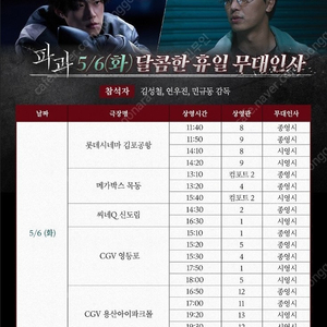 파과 무대인사 정가이하부터 양도합니다 (5/6,10.11)- 김포공항,영등포,용산,인천,소풍,수원,수지,판교,월드타워*통로석 위주
