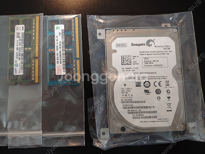 노트북용 500gb 하드 + 4gb 램카드 2개--0