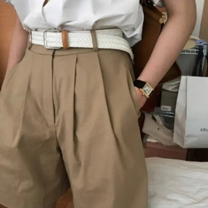모네 핀턱 하프 쇼츠 팬츠 반바지 리본빛 S 올드머니룩 하객룩 출근룩