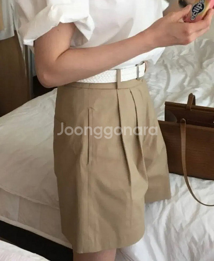 모네 핀턱 하프 쇼츠 팬츠 반바지 리본빛 S 올드머니룩...--1