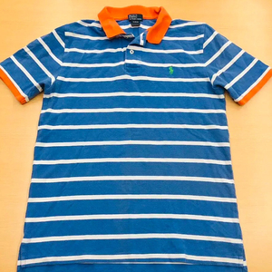 XL(18-20)160-170사이즈 폴로랄프로렌 카라 단가라 반팔티셔츠 정품 블루