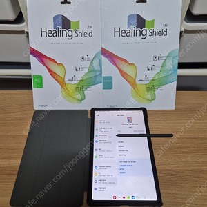 갤럭시 탭 s6 lite 2022 p613 + 힐링쉴드 저반사 지문방지 필름 전후면 부착 + 케이스 팝니다