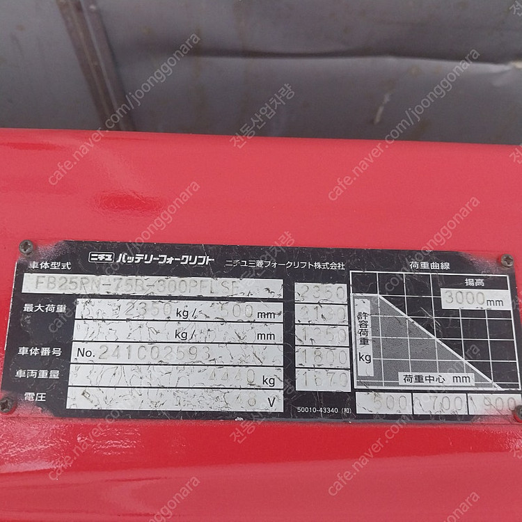 니찌유 중고 전동지게차 2.5톤 싸이드쉬프트 장착 2014년식고용량베터리 5700시간 FB25-75 이미지