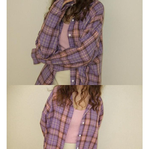 블루민 여행체크 남방 퍼플 (One size)