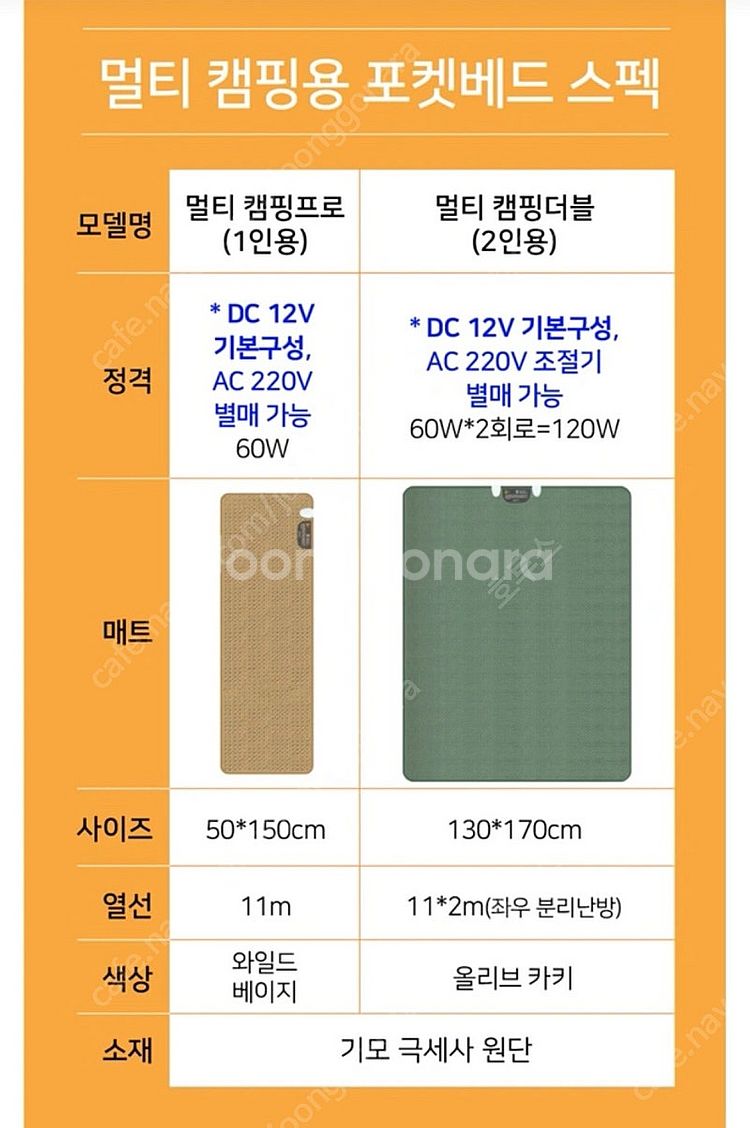 포켓베드 차박용 전기매트(12v 시거잭)--2