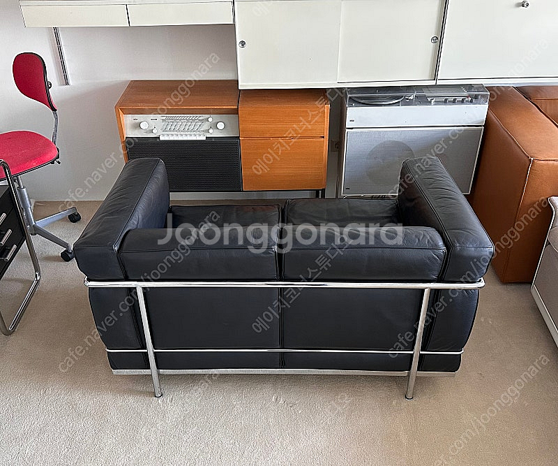 Cassina lc2 2seater black leat...--2