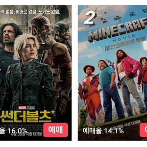 CGV 썬더볼츠 마인크래프트 야당 파과 2매 16000원