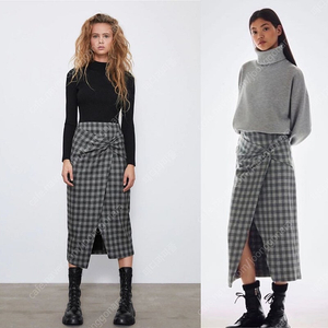[S]자라(ZARA) 깅엄 체크 스커트(그레이)