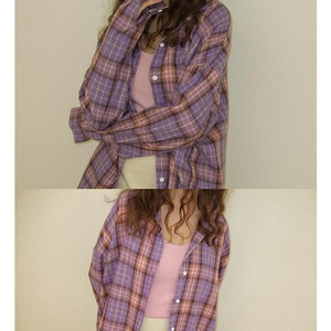 블루민 여행체크 남방 퍼플 (One size)