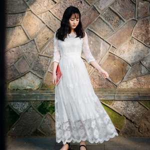 셀프웨딩드레스 플라워 자수 7부팔 55 사이즈 돌잔치 파티용