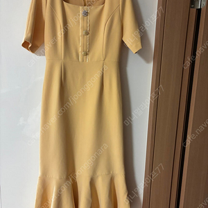 딘트 스퀘어넥 보석단추 쥬얼단추 머메이드 롱원피스 유색드레스
