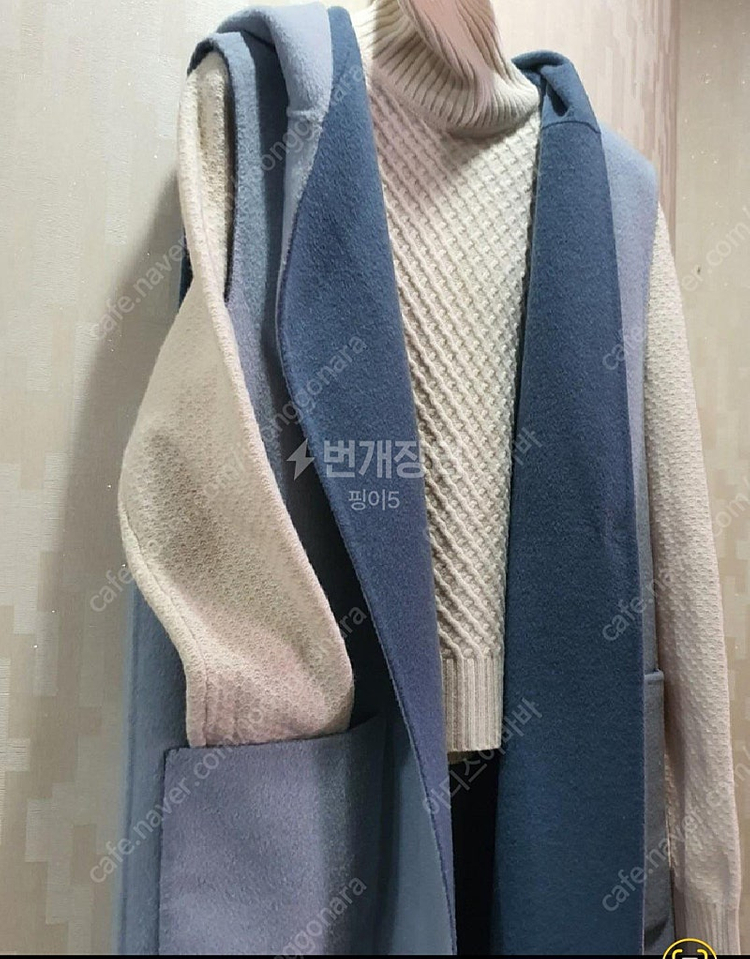 티렌 파스텔 블루 양면 롱 베스트 55~66 이미지