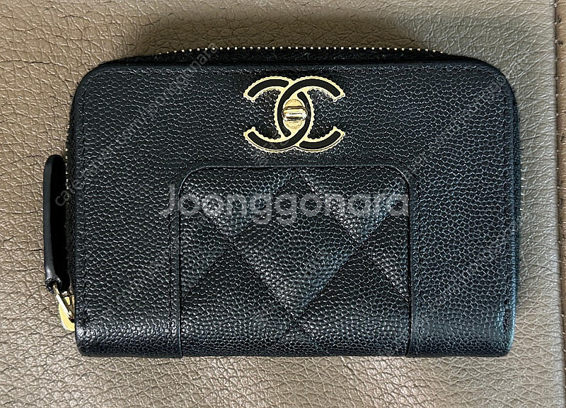 샤넬 캐비어 마드모아젤 카드 지퍼지갑 블랙--1