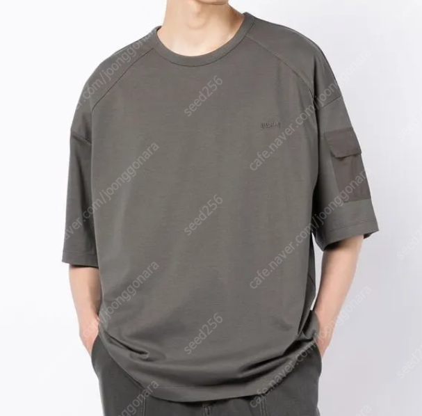[M] 준지 소매 포켓 세미오버 숏슬리브 티셔츠 그레이 새상품