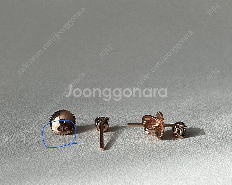 14k 핑크골드 그린다이아 1부 귀걸이--2