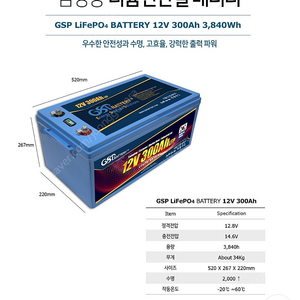 캠핑용 인산철 300a 배터리 GSP 정품